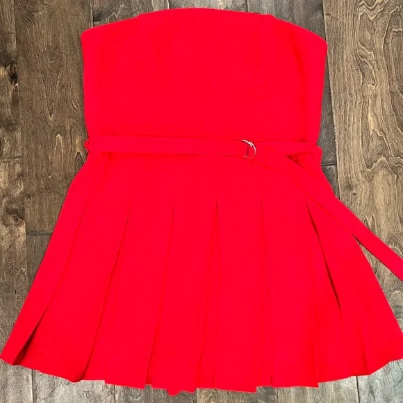 Amanda Uprichard Pleated Romper in Red - Picture 4 of 9